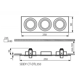 Iebūvējams gaismeklis SEIDY 3 x MR16/Gx5.3 max. 50W, melns