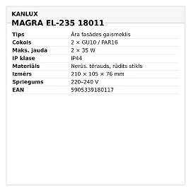 MAGRA EL-235 outdoor wall light, stainless steel, 2xGU10, IP44 (KANLUX)