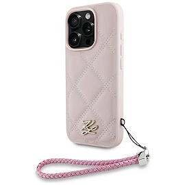 Karl Lagerfeld Quilted PU Initial Logo & Chain Strap Case for iPhone 16 Pro Max – Pink