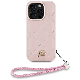 Karl Lagerfeld Quilted PU Initial Logo & Chain Strap Case for iPhone 16 Pro Max – Pink