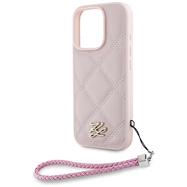 Karl Lagerfeld Quilted PU Initial Logo & Chain Strap Case for iPhone 16 Pro Max – Pink