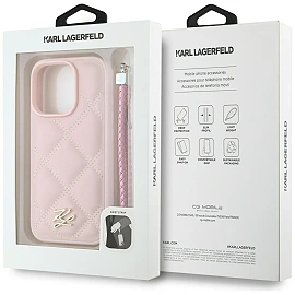 Karl Lagerfeld Quilted PU Initial Logo & Chain Strap Case for iPhone 16 Pro Max – Pink