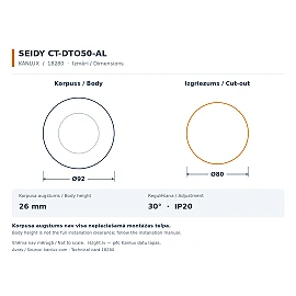 Iebūvējams gaismeklis SEIDY, 1×Gx5.3, Ø92 mm, IP20, birstēts alumīnijs (Kanlux)