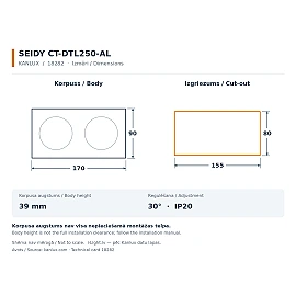 Iebūvējams gaismeklis SEIDY, 2×Gx5.3, 170×90 mm, IP20, birstēts alumīnijs (Kanlux)