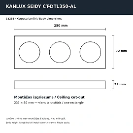 Iebūvējams gaismeklis SEIDY, 3×Gx5.3, 250×90 mm, IP20, birstēts alumīnijs (Kanlux)