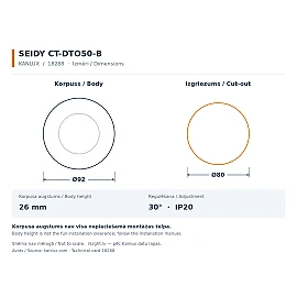 Iebūvējams gaismeklis SEIDY, 1×Gx5.3, Ø92 mm, IP20, melns (Kanlux)