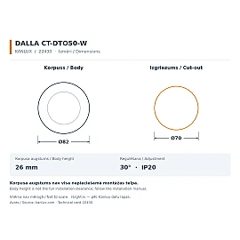 Iebūvējams gaismeklis DALLA apaļš, Gx5.3, IP20, balts/melns (Kanlux)