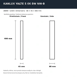 YALTE S 06 LED facade light, 8W, 370lm, 4000K, 600 mm, IP54, black (Kanlux)