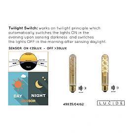 4W, E27, LED Filament outdoor bulb "AMBER", with twilight sensor, 230LM, 2200K - 49035-04-62 (Lucide)