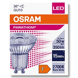 4.3W, GU10, LED spot, 827 (30W) 2700K 350lm 36° - LEDVANCE
