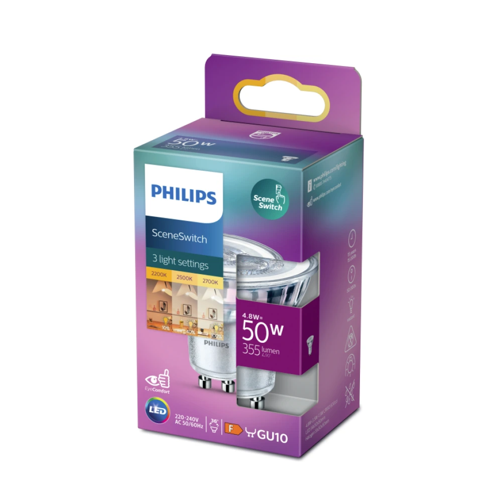 4.6W, GU10, SceneSwitch LED spot, 2700-2200K, 355Lm, 929002981855, PHILIPS