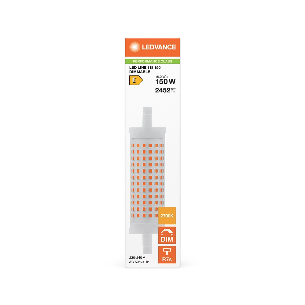 LED R7s spuldze 118mm 18.2W 2700K 2452lm dimmējama, caurspīdīga (LEDVANCE)