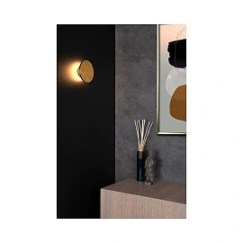 GLIMPSE LED wall light, matt gold, Ø14 cm, 5W, 300lm, 2700K (Lucide)