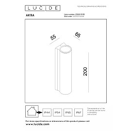 AKRA Wall light Indoor/Outdoor 2x6.5W Integrated LED IP54 Black (Lucide)