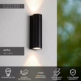 AKRA Wall light Indoor/Outdoor 2x6.5W Integrated LED IP54 Black (Lucide)