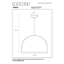 AKRON Pendant light Ø50 cm Premium E27 grey (Lucide)