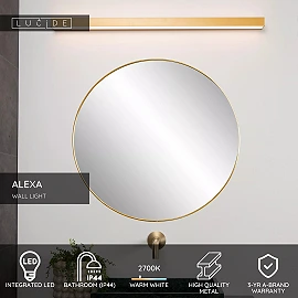 ALEXA bathroom LED wall light 1 x 13 W 2700K IP44 matt gold/brass (Lucide)