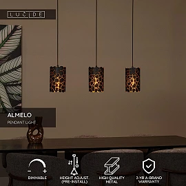 ALMELO Pendant light 3xE27 black (Lucide)