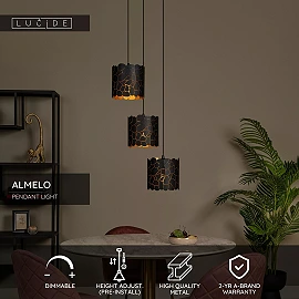 ALMELO Pendant light 3xE27 black (Lucide)