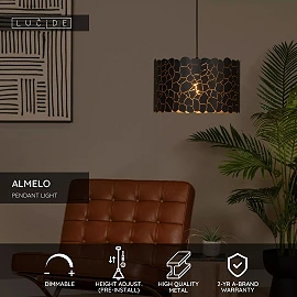 ALMELO Pendant light Ø40 cm 1xE27 black (Lucide)