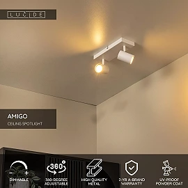 AMIGO ceiling spotlight 2xGU10 white (Lucide)