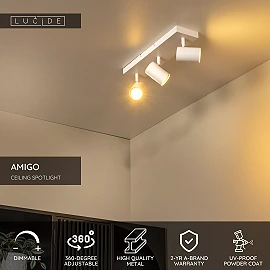 AMIGO ceiling spotlight 3xGU10 white (Lucide)