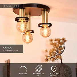 ANAKA flush ceiling light Ø30 cm 3xE27 black (Lucide)