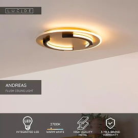 ANDREAS round LED ceiling light 30 W 2700 K matt gold/brass (Lucide)
