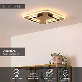 ANDREAS square LED ceiling light 30 W 2700 K matt gold/brass (Lucide)