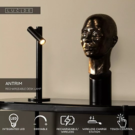 ANTRIM rechargeable desk lamp LED 1x2.2 W 2700 K black (Lucide)