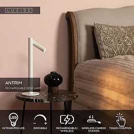 ANTRIM rechargeable desk lamp LED 1x2.2 W 2700 K white (Lucide)