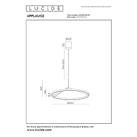 APPLAUSE pendant light Ø80 LED Dim CCT 1x50W Grey iron (Lucide)