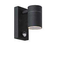 ARNE-LED IR outdoor wall spotlight with PIR motion and day/night sensors, 1 × GU10 LED, 5 W, 2700 K, black (Lucide)