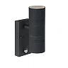 ARNE-LED IR outdoor wall spotlight with PIR motion and day/night sensors, 2 × GU10 LED, 5 W each, 2700 K, black (Lucide)