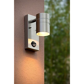 ARNE-LED outdoor wall spotlight 1xGU10 with motion sensor Satin Chrome (Lucide)