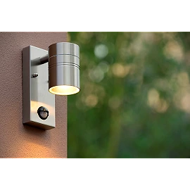 ARNE-LED outdoor wall spotlight 1xGU10 with motion sensor Satin Chrome (Lucide)