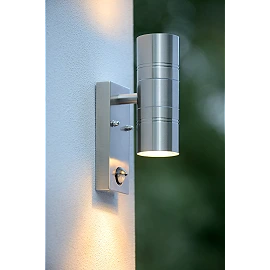 ARNE-LED outdoor wall spotlight 2xGU10 with motion sensor Satin Chrome (Lucide)