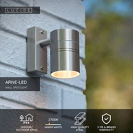 ARNE-LED outdoor wall spotlight LED GU10 1x5W satin chrome (Lucide)