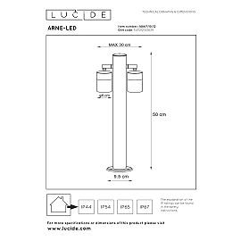 ARNE-LED outdoor bollard 2xGU10 Satin Chrome (Lucide)