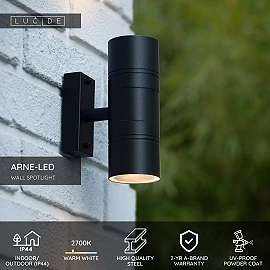 ARNE-LED outdoor wall spotlight 2xGU10 Black (Lucide)