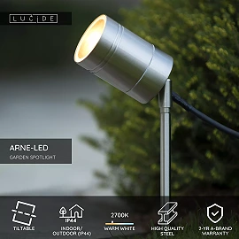 ARNE-LED garden spotlight LED GU10 1x5W satin chrome (Lucide)