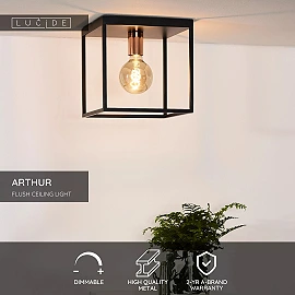 ARTHUR Flush ceiling light 25 cm 1xE27 black / copper (Lucide)