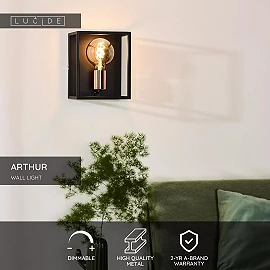 ARTHUR Wall light 18,5x16 cm 1xE27 black (Lucide)