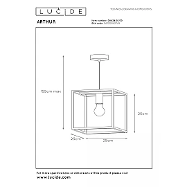 ARTHUR Pendant light 26x26 cm 1xE27 black (Lucide)
