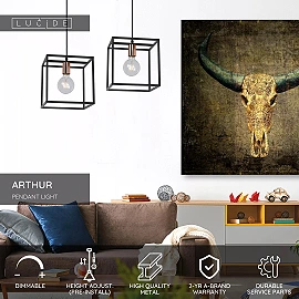 ARTHUR Pendant light 26x26 cm 1xE27 black (Lucide)