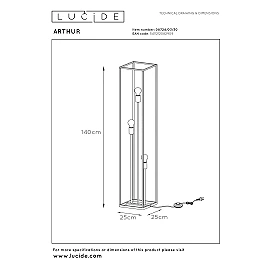 ARTHUR Floor lamp 141x26 cm 3xE27 black (Lucide)