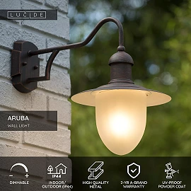 ARUBA outdoor wall light Ø25 cm 1xE27 rust brown (Lucide)