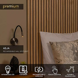 ASJA rechargeable LED wall reading light 3 W 2700 K grey iron (Lucide)