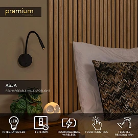 ASJA rechargeable LED wall reading light 3 W 2700 K black (Lucide)