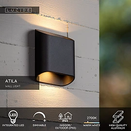 ATILA outdoor wall light LED 2x5W 2700K black (Lucide)